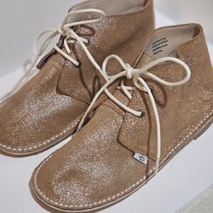 Monkey Feet Sparkly Tan Leather Lace-Up Shoes 7-8 years